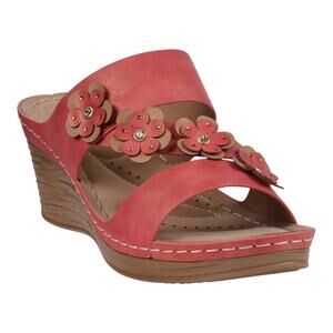 GC Shoes Women's Halia Floral Wedge Sandals Red Size 8 1/2